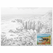 Холст на картоне с контуром Цветы и Море 30х40 см, грунт, хлопок 191541
