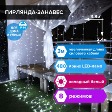Электрогирлянда-занавес уличная Штора 3,8х2,4 м 480 LED контроллер Золотая Сказка 591302 (1)