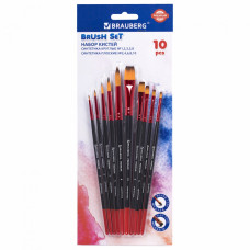 Кисти BRAUBERG PREMIUM набор 10 шт круглые № 1 2 3 5 8 плоские № 2 4 6 8 10 201027 (1)