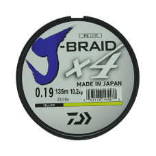 Леска плетеная Daiwa J-Braid X4 135м 0,19мм желтая