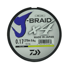 Леска плетеная Daiwa J-Braid X4 270м 0,17мм (8,4кг) желтая