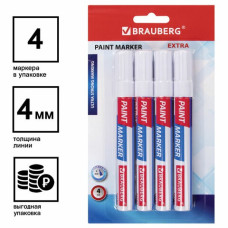 Маркер-краска лаковый Brauberg Profesional Extra линия 4 мм белый 4 шт 152000 (2)