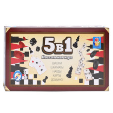 Игра магнитная 1TOY 5 в 1 (шашки, шахматы, нарды, карты, домино) Т12060