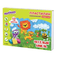 Пластилин классический Юнландия Веселый Шмель 12 цветов 204 г со стеком 104823