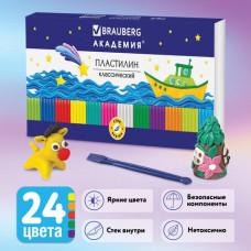 Пластилин классический Brauberg Академия 24 цвета 480 г со стеком 105899