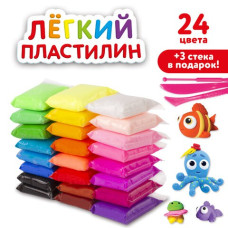 Пластилин воздушный застывающий 24 цвета 240 г 3 стека 105906 (6)