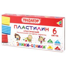 Пластилин классический Пифагор Эники-Беники 6 цветов 120 г со стеком 100970